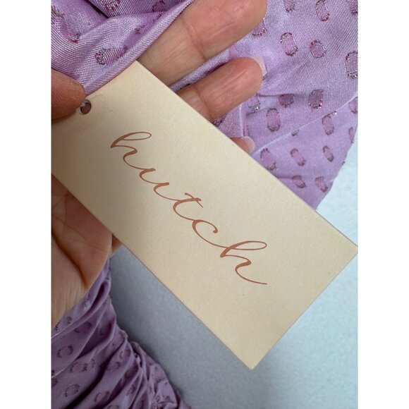 Anthropologie Hutch Ruched Wren off the shoulder Mini Dress lilac sz 6 - Picture 2 of 11